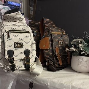 Cream and Brown Leather Backpacks with Vintage Design